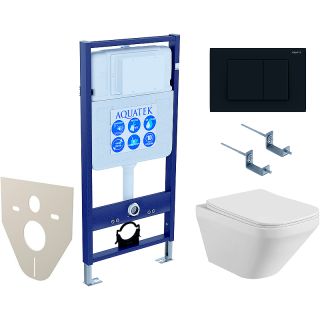 Комплект унитаза с инсталляцией Aquatek Set Aquatek Лира-012 4в1 с сиденьем Микролифт и Черной матовой клавишей смыва